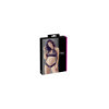 Soutien-gorge bandeau, en dentelle et résille noire et string ouvert 